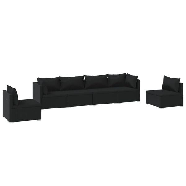 vidaXL 6 Piece Garden Lounge Set with Cushions Poly Rattan Black
