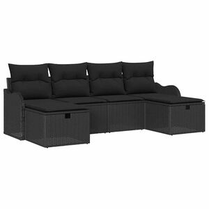 vidaXL Sofa Set 6 pcs 6-Seater Black Poly Rattan