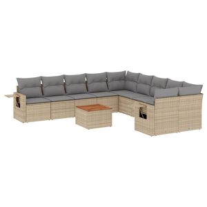 vidaXL 11 Piece Garden Sofa Set with Cushions Beige Poly Rattan