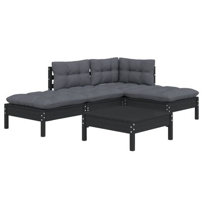vidaXL 5 Piece Garden Lounge Set with Cushions Black Pinewood