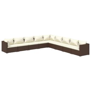 vidaXL 9 Piece Garden Lounge Set with Cushions Poly Rattan Brown