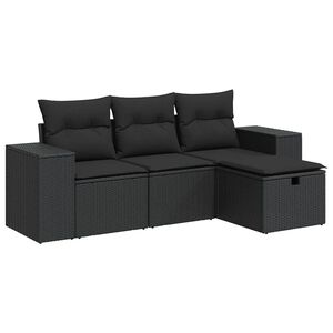 vidaXL 4 Piece Garden Sofa Set with Cushions Black Poly Rattan