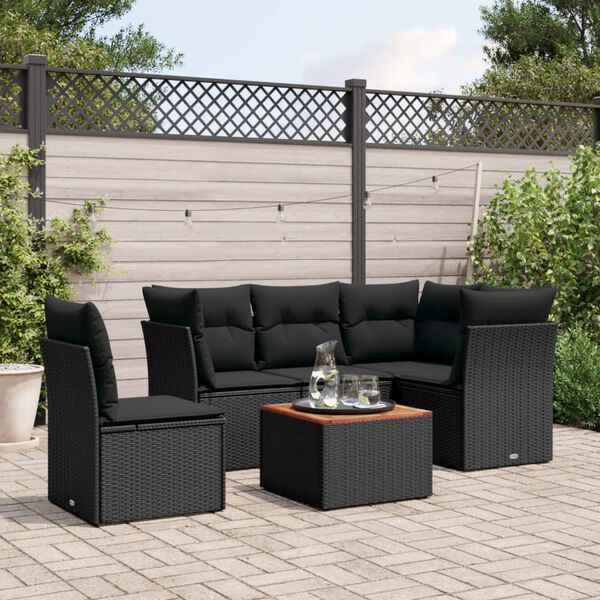 vidaXL 6 Piece Garden Sofa Set with Cushions Black Poly Rattan