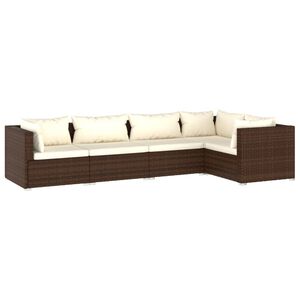 vidaXL 5 Piece Garden Lounge Set with Cushions Poly Rattan Brown