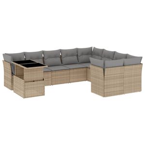 vidaXL 10 Piece Garden Sofa Set with Cushions Beige Poly Rattan
