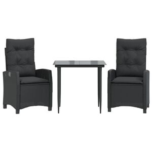 vidaXL 3 Piece Garden Dining Set with Cushions Black Poly Rattan