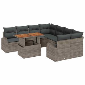 vidaXL Garden Sofa Set with Storage 9 pcs Grey Poly rattan
