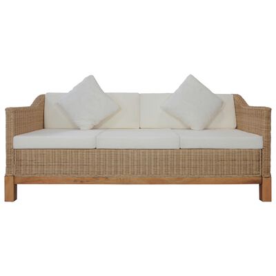 vidaXL 3 Piece Sofa Set with Cushions Natural Rattan