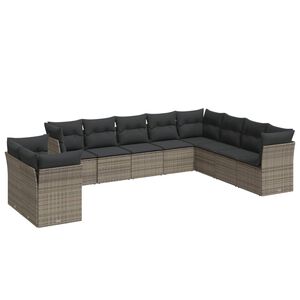 vidaXL 10 Piece Garden Sofa Set with Cushions Grey Poly Rattan