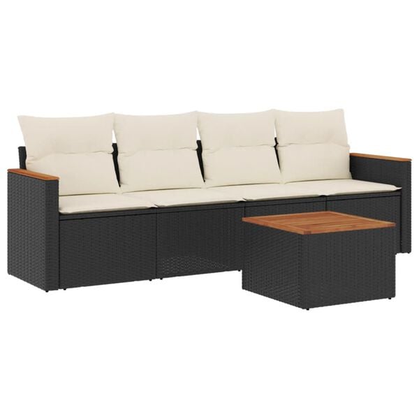 vidaXL 5 Piece Garden Sofa Set with Cushions Black Poly Rattan
