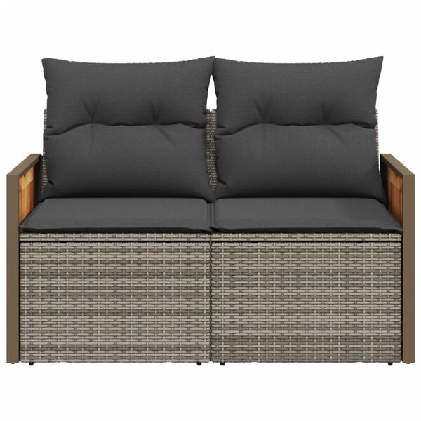 vidaXL Garden Sofa with Cushions 2-Seater Grey Poly Rattan