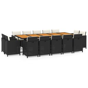 vidaXL 15 Piece Garden Dining Set with Cushions Poly Rattan Black