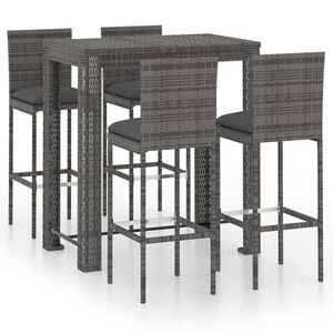 vidaXL 5 Piece Outdoor Bar Set with Cushions Poly Rattan Grey