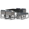 vidaXL 9 Piece Garden Dining Set with Cushions Poly Rattan Grey