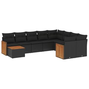 vidaXL 10 Piece Garden Sofa Set with Cushions Black Poly Rattan