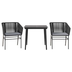 vidaXL 3 Piece Garden Dining Set with Cushions Black Poly Rattan Glass