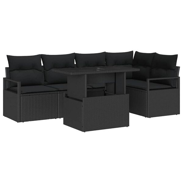 vidaXL Garden Sofa Set with Storage 6 pcs Black Poly rattan