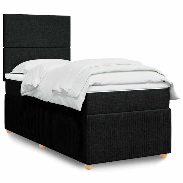 vidaXL Box Spring Bed with Mattress Black King Single Fabric