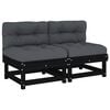 vidaXL Middle Sofas with Cushions 2 pcs Black Solid Wood Pine