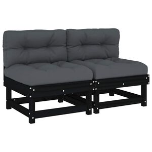 vidaXL Middle Sofas with Cushions 2 pcs Black Solid Wood Pine