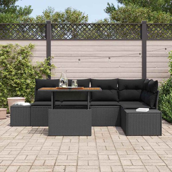 vidaXL Garden Dining Set with Cushion Manual 6 pcs Black and Brown