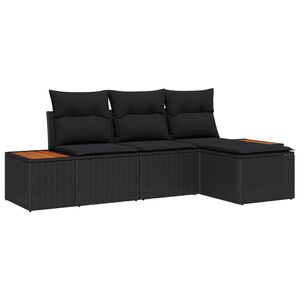 vidaXL Garden Sofa Set with Cushion 4 pcs Black Poly Rattan