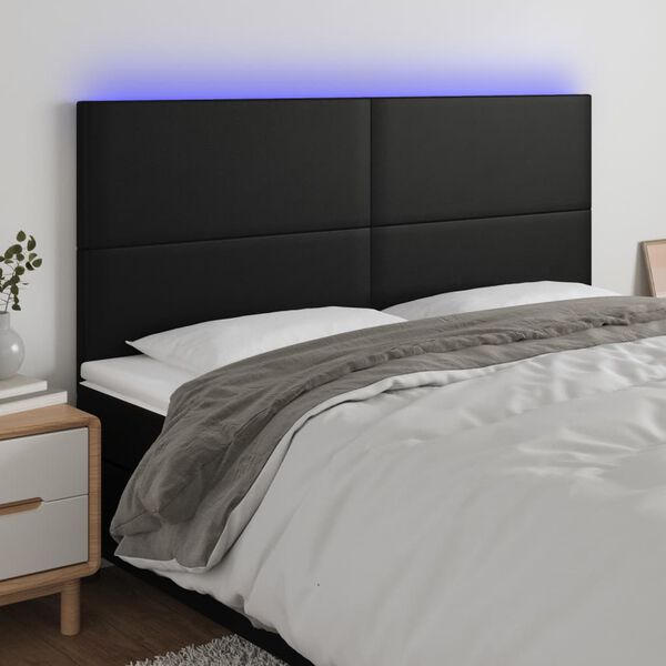 vidaXL LED Headboard Black 160x5x118/128 cm Faux Leather
