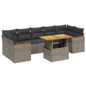 vidaXL 8 Piece Garden Sofa Set with Cushions Grey Poly Rattan