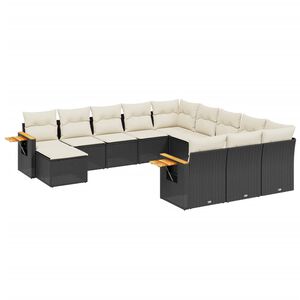 vidaXL 11 Piece Garden Sofa Set with Cushions Black Poly Rattan