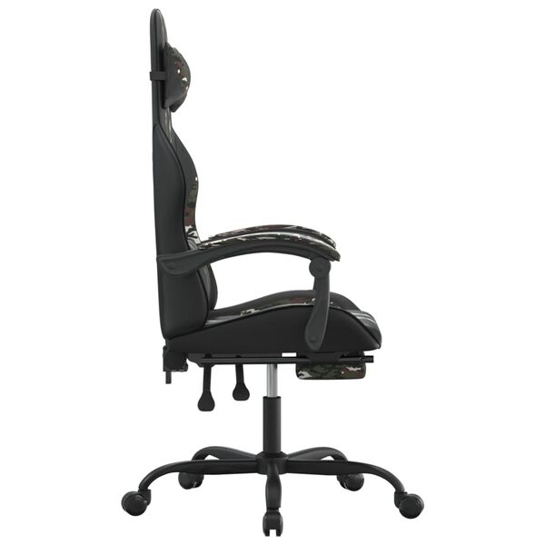 vidaXL Swivel Gaming Chair with Footrest Black&Camouflage Faux Leather
