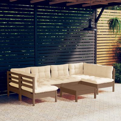 vidaXL 7 Piece Garden Lounge Set with Cushions Honey Brown Pinewood