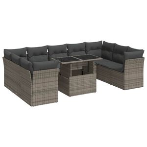 vidaXL 10 Piece Garden Sofa Set with Cushions Grey Poly Rattan