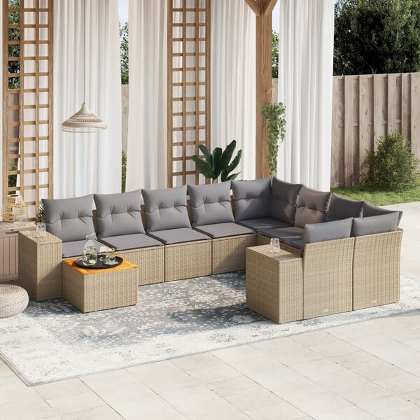 vidaXL 10 Piece Garden Sofa Set with Cushions Beige Poly Rattan