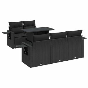 vidaXL 6 Piece Garden Sofa Set with Cushions Black Poly Rattan