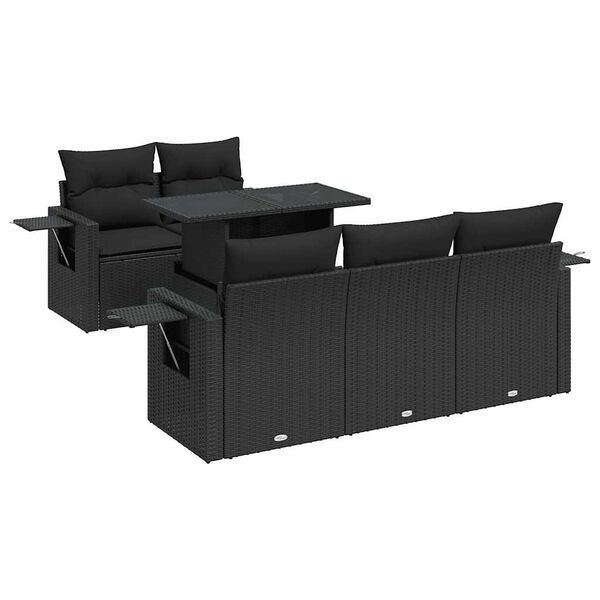 vidaXL 6 Piece Garden Sofa Set with Cushions Black Poly Rattan