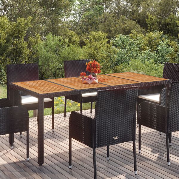 vidaXL Garden Table with Wooden Top Black 190x90x75 cm Poly Rattan