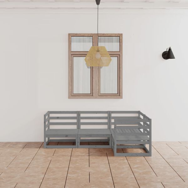 vidaXL 4 Piece Garden Lounge Set Grey Solid Wood Pine