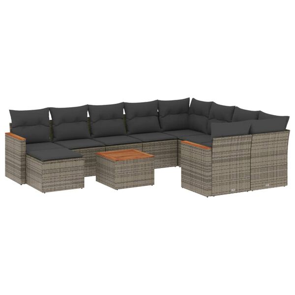 vidaXL 11 Piece Garden Sofa Set with Cushions Grey Poly Rattan