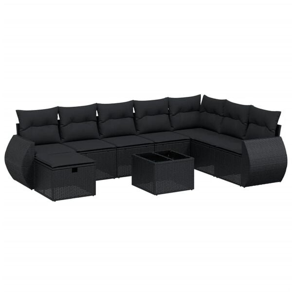 vidaXL 9 Piece Garden Sofa Set with Cushions Black Poly Rattan