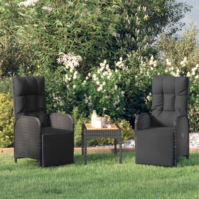 vidaXL Garden Reclining Chairs 2 pcs with Table Black Poly Rattan