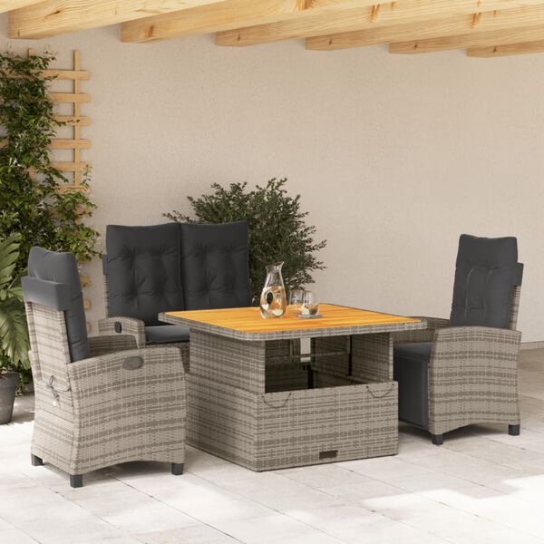 vidaXL 5 Piece Garden Dining Set with Cushions Grey Poly Rattan