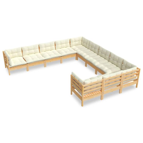 vidaXL 11 Piece Garden Lounge Set with Cream Cushions Pinewood