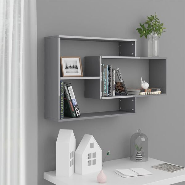vidaXL Wall Shelf High Gloss Grey 104x20x58.5 cm Engineered Wood
