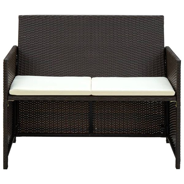 vidaXL 2 Seater Garden Sofa with Cushions Brown Poly Rattan