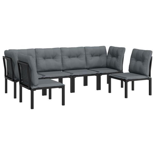 vidaXL 6 Piece Garden Lounge Set Black and Grey Poly Rattan