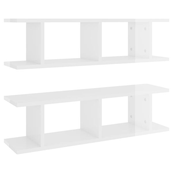 vidaXL Wall Shelves 2 pcs High Gloss White 75x18x20 cm Engineered Wood