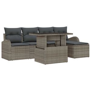 vidaXL Garden Sofa Set with Cushion 6 pcs Grey Poly rattan