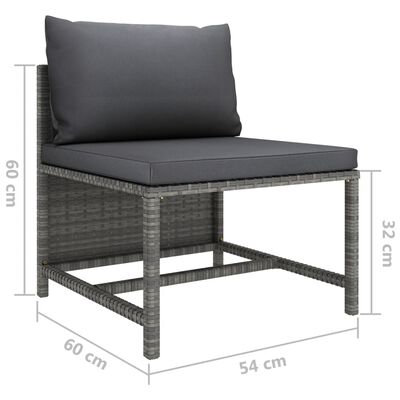 vidaXL Sectional Middle Sofa with Cushions Grey Poly Rattan