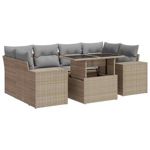 vidaXL 7 Piece Garden Sofa Set with Cushions Beige Poly Rattan