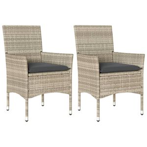 vidaXL Garden Chairs with Cushions 2 pcs Light Grey Poly Rattan